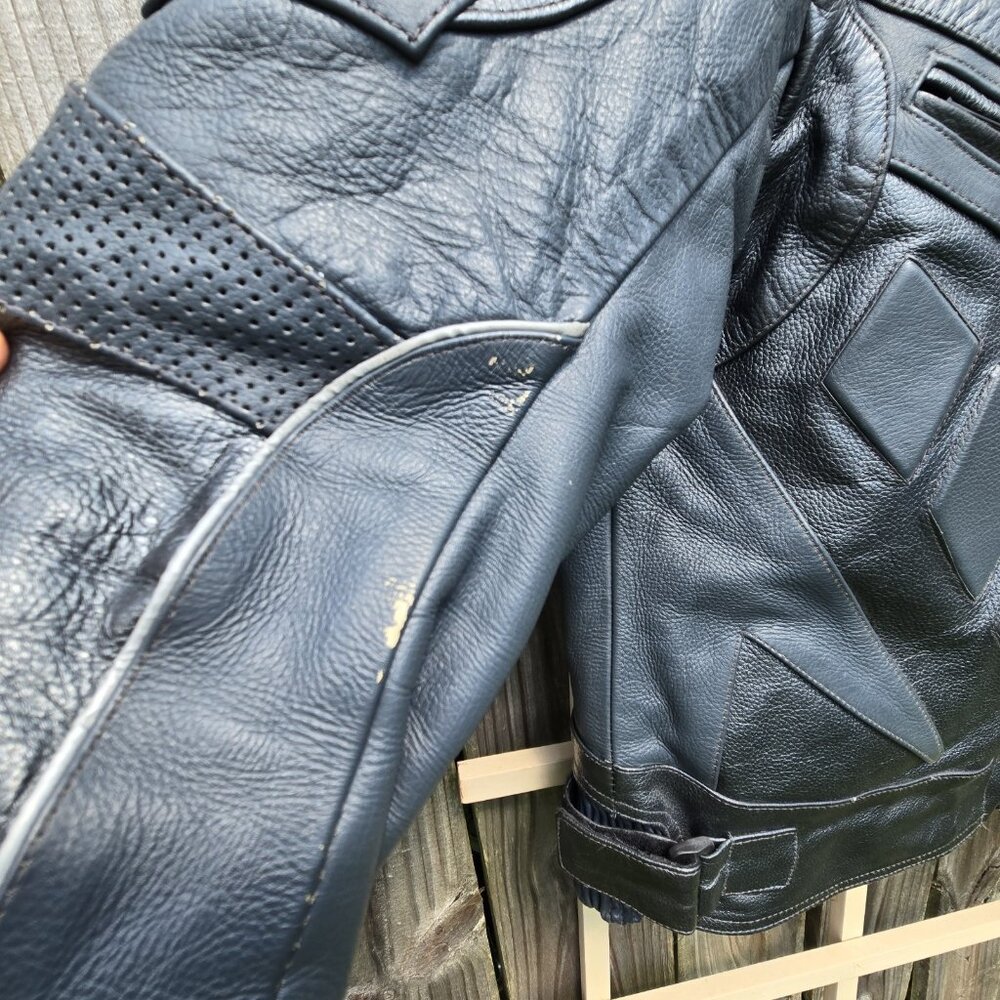 Echtes Leder Mens Leather Motorcycle Jacket Padded Genuine Moto Rider Biker 42 - Picture 3 of 14